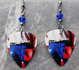 Bruce Springsteen Born in the USA Guitar Pick Earrings with Majestic Blue Swarovski Crystals