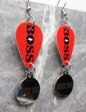 Bruce Springsteen Boss Guitar Pick Earrings with Rock On Stainless Steel Charm Dangles