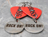 Bruce Springsteen Boss Guitar Pick Earrings with Rock On Stainless Steel Charm Dangles