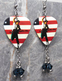 Bruce Springsteen Guitar Pick Earrings with Denim Blue Swarovski Crystal Dangles