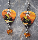 Bryan Adams 18 Til I Die Guitar Pick Earrings with Orange Swarovski Crystals