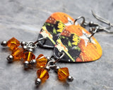 Bryan Adams 18 Til I Die Guitar Pick Earrings with Orange Swarovski Crystals