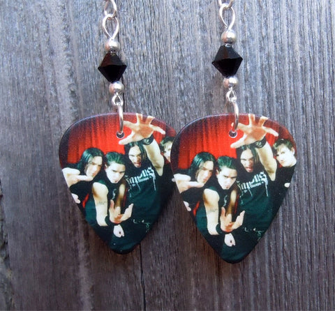 Bullet for My Valentine Group Picture Guitar Pick Earrings with Black Swarovski Crystals