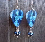 Bullet for My Valentine Tears Don't Fall Guitar Pick Earrings with Metallic Blue Swarovski Crystal Dangles