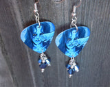 Bullet for My Valentine Tears Don't Fall Guitar Pick Earrings with Metallic Blue Swarovski Crystal Dangles