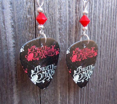 Bullet for My Valentine Guitar Pick Earrings with Red Swarovski Crystals