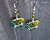 Bullet for My Valentine Scream Aim Fire Guitar Pick Earrings with Green Swarovski Crystals