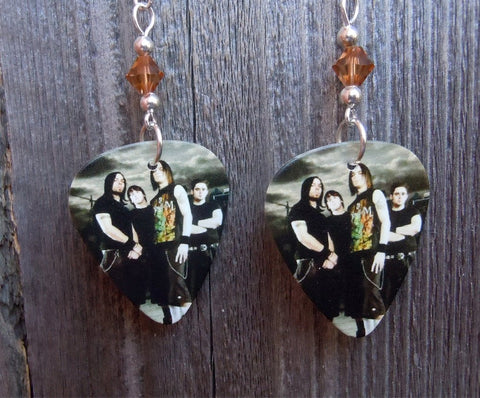 Bullet for My Valentine Group Photo Guitar Pick Earrings with Brown Swarovski Crystals