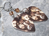 Creedence Clearwater Revival Pendulum Guitar Pick Earrings with Smoked Topaz Swarovski Crystals