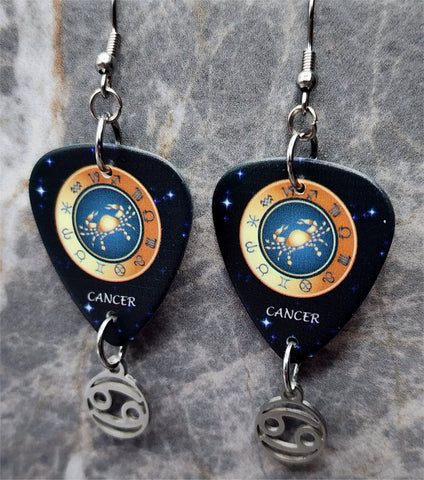 Horoscope Astrological Sign Cancer Guitar Pick Earrings with Laser Cut Horoscope Charms