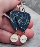 Horoscope Astrological Sign Cancer Guitar Pick Earrings with Cancer Charm Dangles