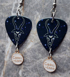 Horoscope Astrological Sign Capricorn Guitar Pick Earrings with Capricorn Charm Dangles