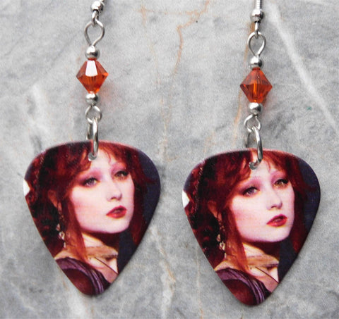 Chappell Roan Guitar Pick Earrings with Indian Red Swarovski Crystals