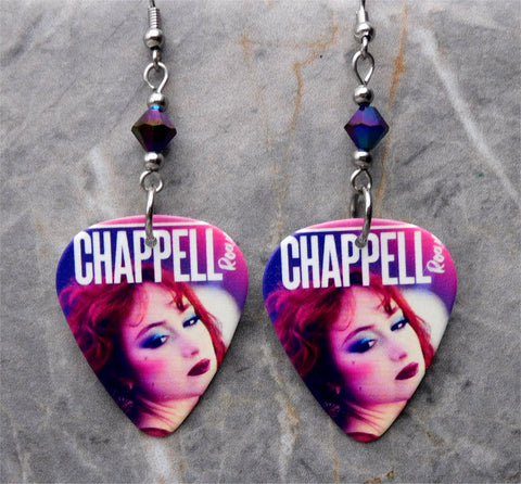 Chappell Roan Guitar Pick Earrings with Jet Glacier Blue ABx2 Swarovski Crystals