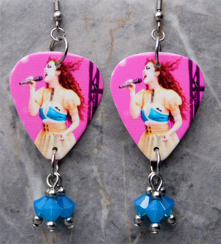 Chappell Roan Guitar Pick Earrings with Capri Blue Opal Swarovski Crystal Dangles