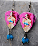 Chappell Roan Guitar Pick Earrings with Capri Blue Opal Swarovski Crystal Dangles