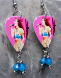 Chappell Roan Guitar Pick Earrings with Capri Blue Opal Swarovski Crystal Dangles