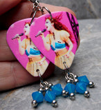 Chappell Roan Guitar Pick Earrings with Capri Blue Opal Swarovski Crystal Dangles