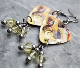 Chicago Night & Day Guitar Pick Earrings with Pale Yellow Swarovski Crystal Dangles