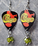 Chicago VIII Guitar Pick Earrings with Lime Green Swarovski Crystal Dangles