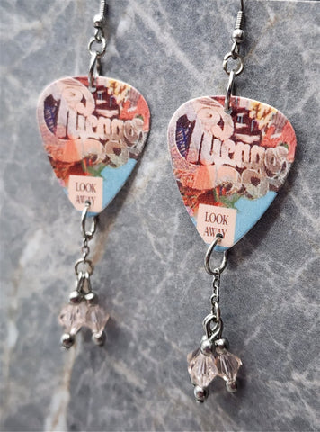 Chicago Look Away Guitar Pick Earrings with Peach Swarovski Crystal Dangles