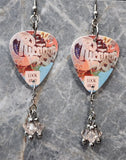 Chicago Look Away Guitar Pick Earrings with Peach Swarovski Crystal Dangles