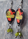 Chicago VIII Guitar Pick Earrings with Lime Green Swarovski Crystal Dangles