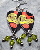 Chicago VIII Guitar Pick Earrings with Lime Green Swarovski Crystal Dangles