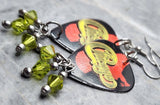 Chicago VIII Guitar Pick Earrings with Lime Green Swarovski Crystal Dangles