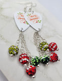 Merry Christmas Guitar Pick Earrings with Pave Bead Dangles