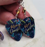 Merry Christmas Guitar Pick Earrings with Metallic Gold Swarovski Crystals