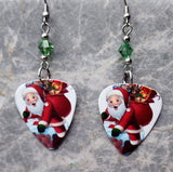 Santa Claus and His Pack Guitar Pick Earrings with Green Swarovski Crystals