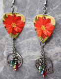 Poinsettia Guitar Pick Earrings with Stainless Steel Charms and Swarovski Crystal Dangles