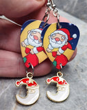 Santa Claus Over the Moon Guitar Pick Earrings with Santa Charm Dangles