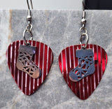 Christmas Stocking Stainless Steel Charm on Pinstriped Guitar Pick Earrings