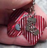 Christmas Stocking Stainless Steel Charm on Pinstriped Guitar Pick Earrings