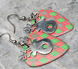 Reindeer Stainless Steel Charm on Christmas Argyle Guitar Pick Earrings