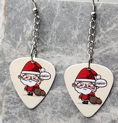 Hello Santa Claus Dangling Guitar Pick Earrings