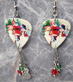 Santa Making Snowmen Scene Guitar Pick Earrings with Snowman Charm and Swarovski Crystal Dangles