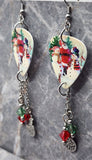 Santa Making Snowmen Scene Guitar Pick Earrings with Snowman Charm and Swarovski Crystal Dangles