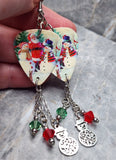 Santa Making Snowmen Scene Guitar Pick Earrings with Snowman Charm and Swarovski Crystal Dangles