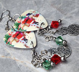 Santa Making Snowmen Scene Guitar Pick Earrings with Snowman Charm and Swarovski Crystal Dangles