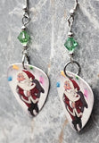 Santa Claus and His Pack Guitar Pick Earrings with Green Swarovski Crystals