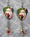 Santa Claus with Gifts Guitar Pick Earrings with Gift Charms and Swarovski Crystal Dangles