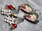 Santa Claus with Gifts Guitar Pick Earrings with Gift Charms and Swarovski Crystal Dangles