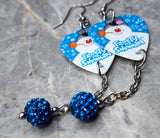 Frosty the Snowman Guitar Pick Earrings with Blue Pave Bead Dangles