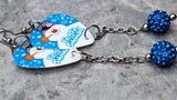 Frosty the Snowman Guitar Pick Earrings with Blue Pave Bead Dangles