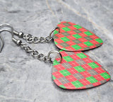 Christmas Red and Green Argyle Dangling Guitar Pick Earrings