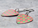 Christmas Red and Green Argyle Dangling Guitar Pick Earrings