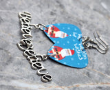 Warm Wishes Santa Claus Guitar Pick Earrings with Believe Charm Dangles